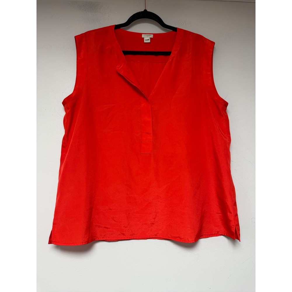 J.Crew Split Neck Sleeveless Blouse‎ Womens 14 Red Excellent E8261 Top